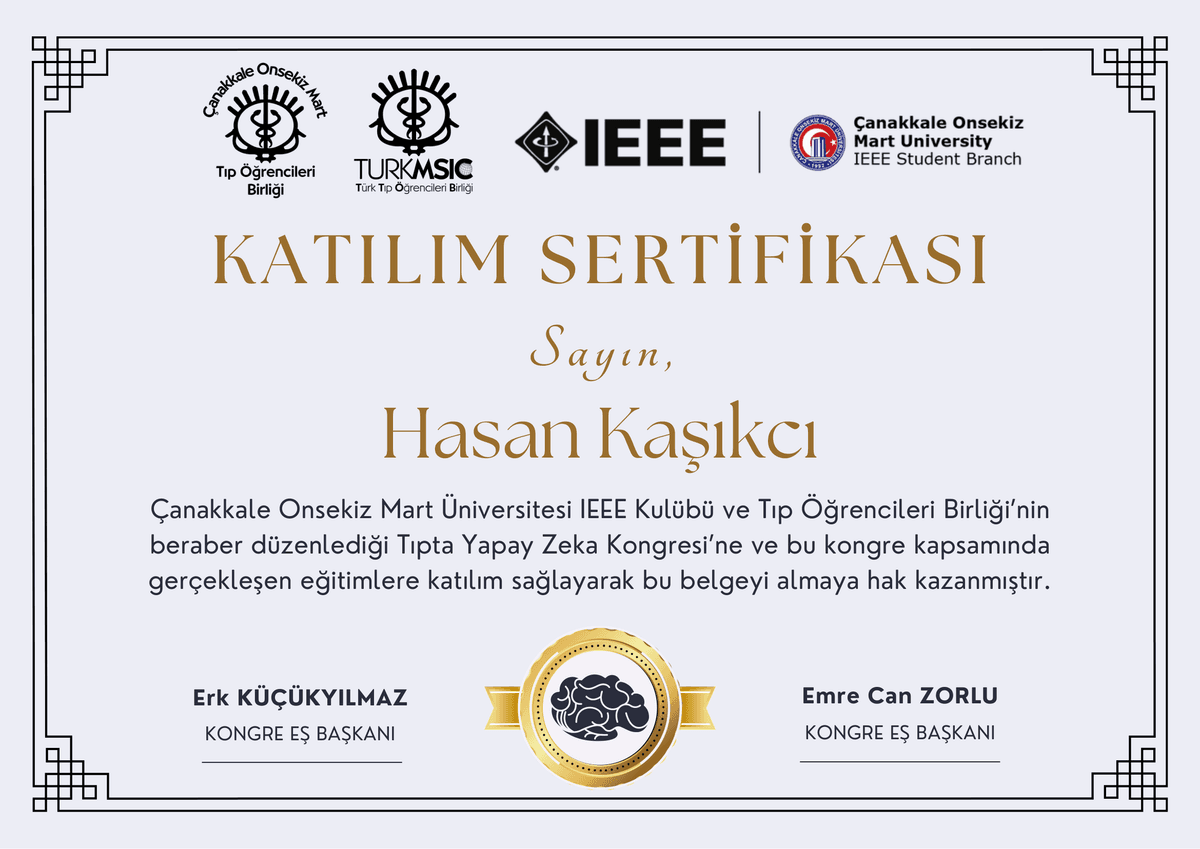 Tıpta Yapay Zeka Katılım Sertifikası