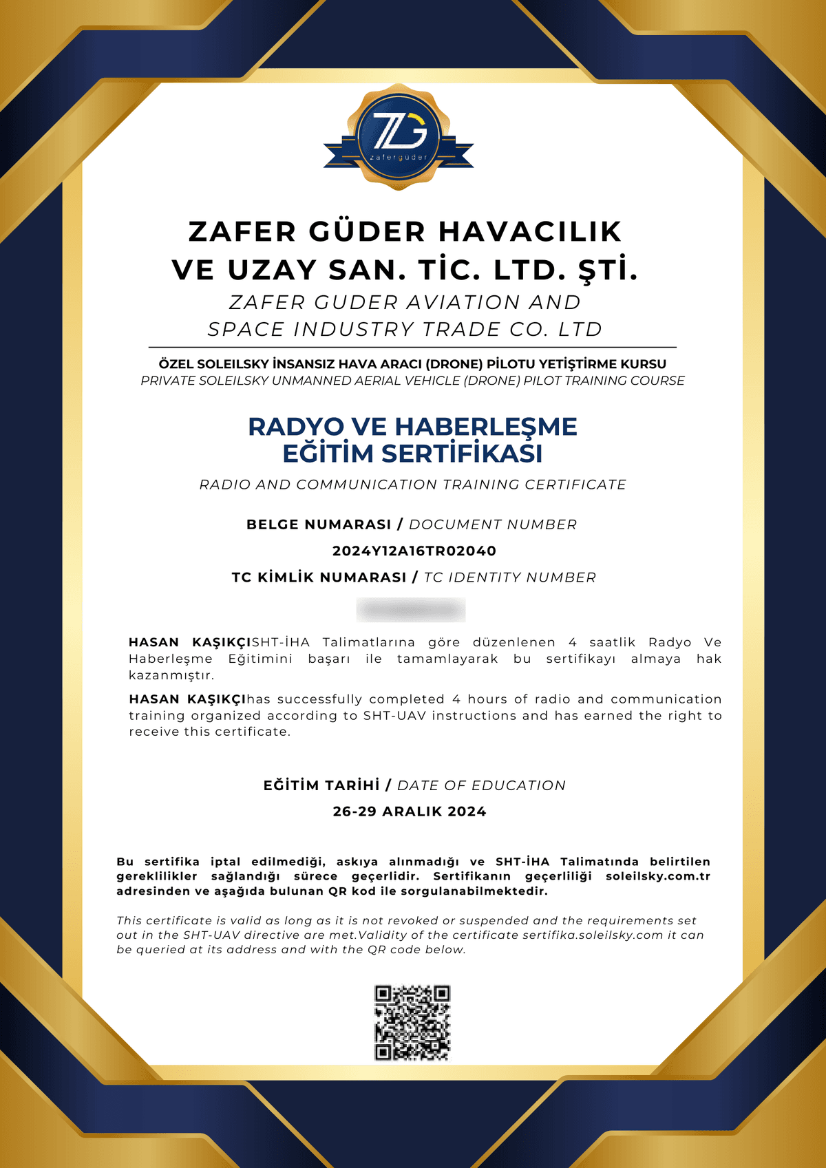 Radyo ve Haberleşme Eğitim Sertifikası